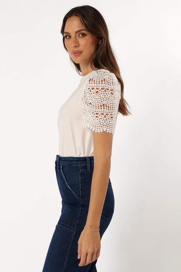 Petal and Pup USA TOPS Perla Crochet Sleeve Top - White