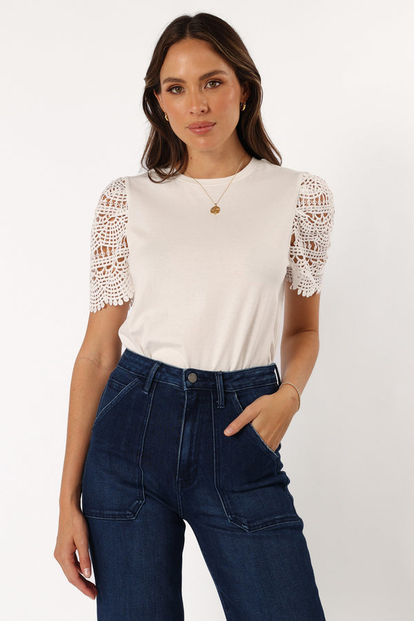 Petal and Pup USA TOPS Perla Crochet Sleeve Top - White