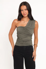 Petal and Pup USA TOPS Phelps One Shoulder Top - Olive