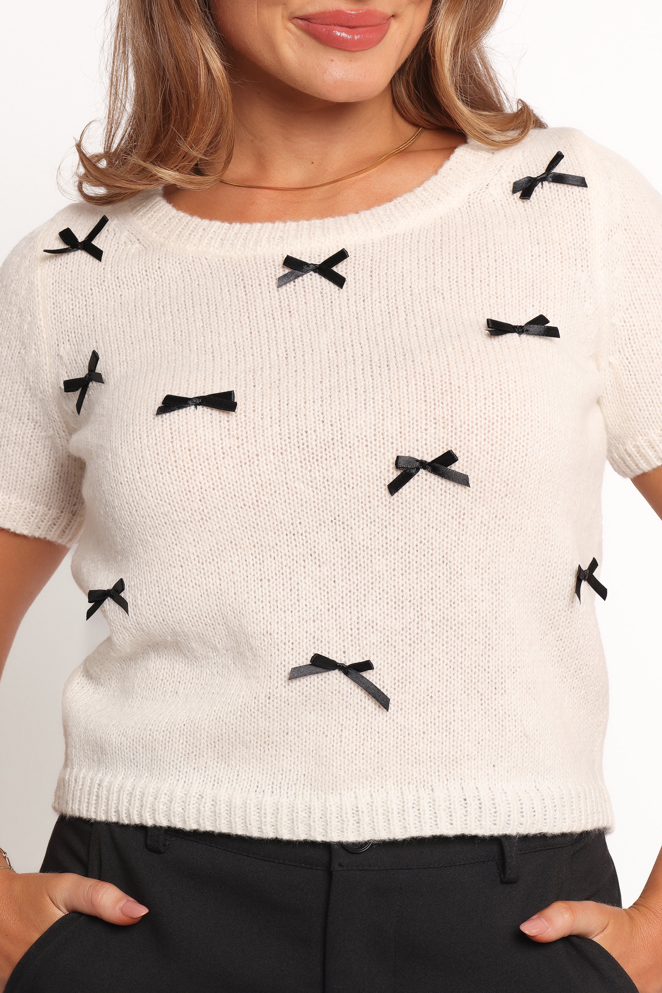 Petal and Pup USA TOPS Rachel Knit Top - Cream Black