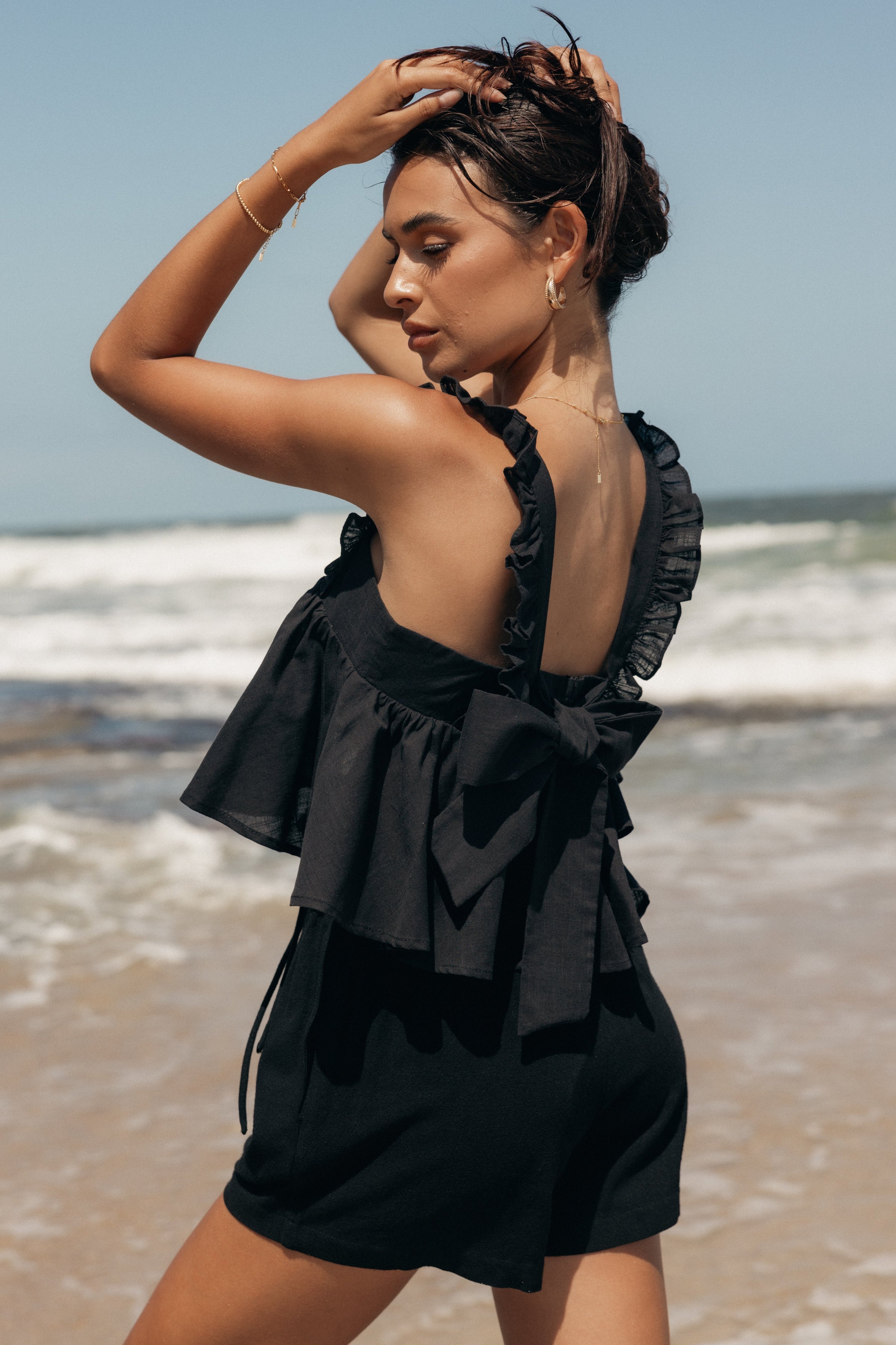 Petal and Pup USA TOPS Raye Ruffle Strap Top - Black