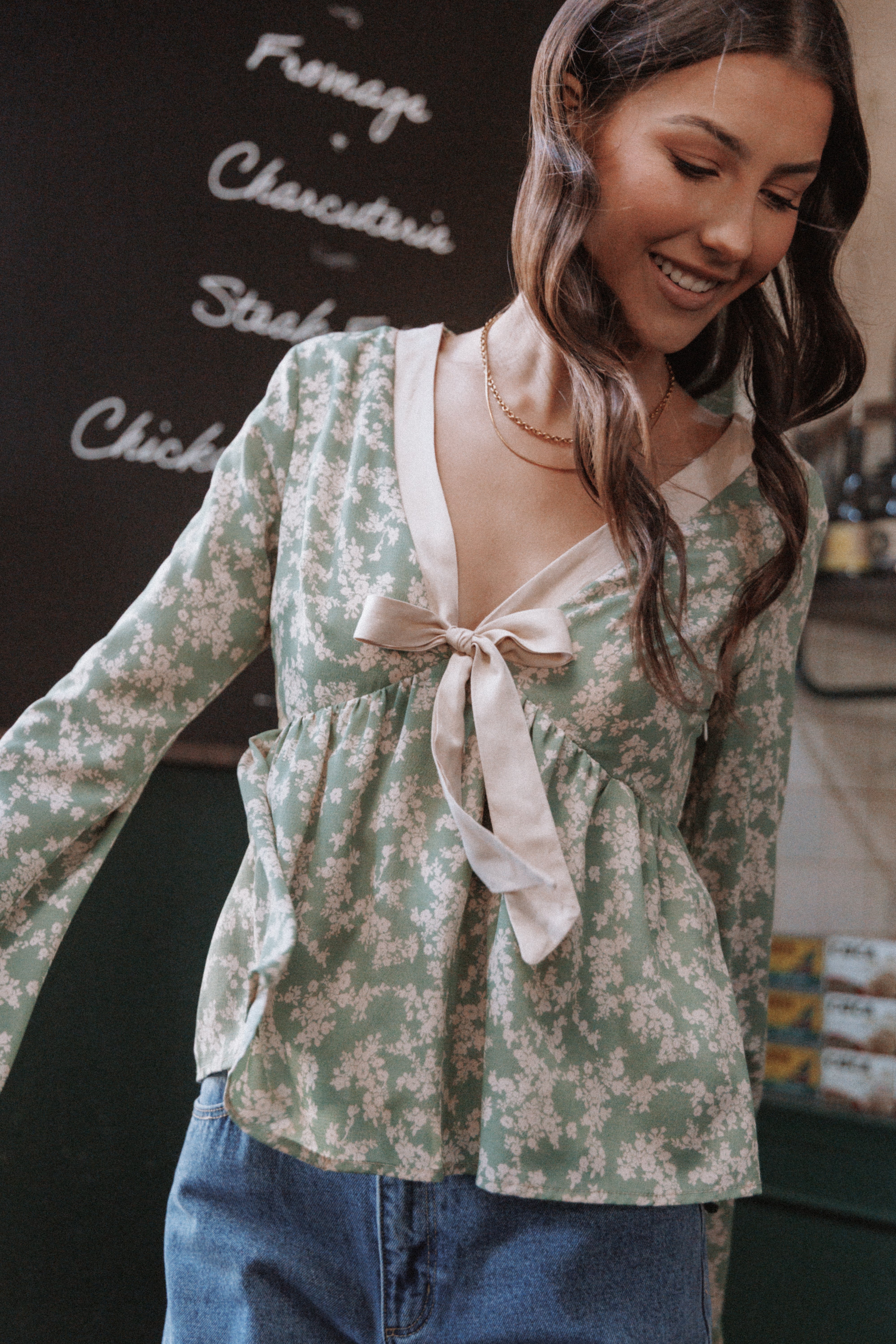 Petal and Pup USA TOPS Reeva Long Sleeve Top - Green Floral