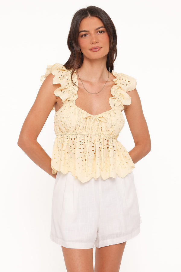 Petal and Pup USA TOPS Regina Eyelet Ruffle Top - Butter Yellow