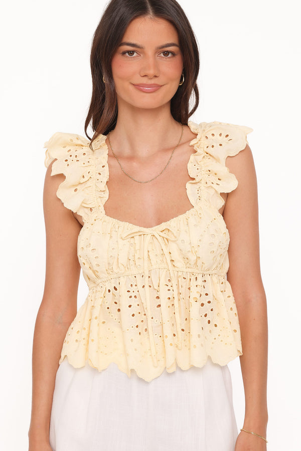 Petal and Pup USA TOPS Regina Eyelet Ruffle Top - Butter Yellow