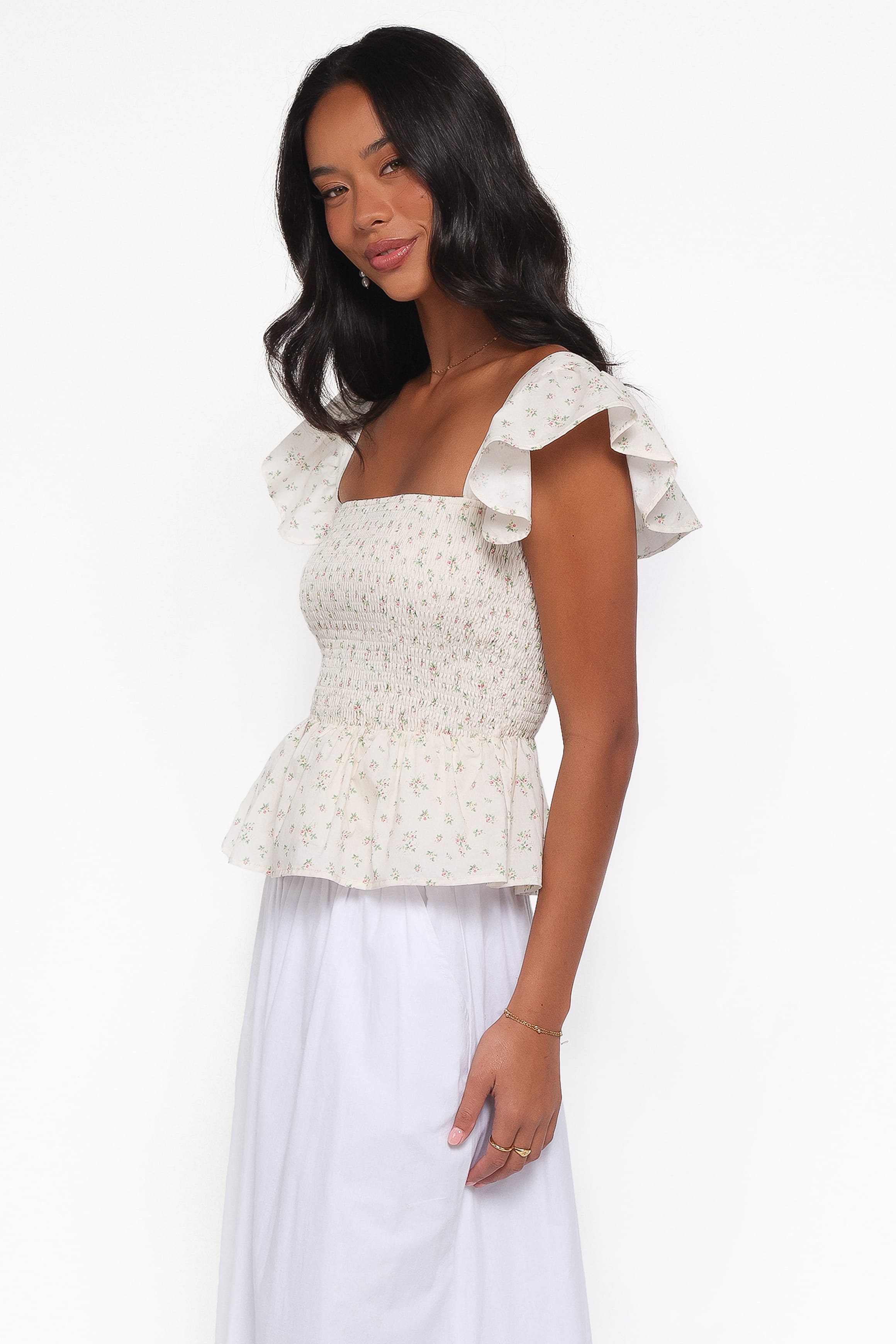 Remira Smocked Ruffle Top - White Betty | Petal & Pup USA