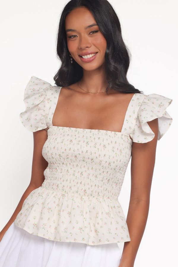 Petal and Pup USA TOPS Remira Smocked Ruffle Top - White Betty