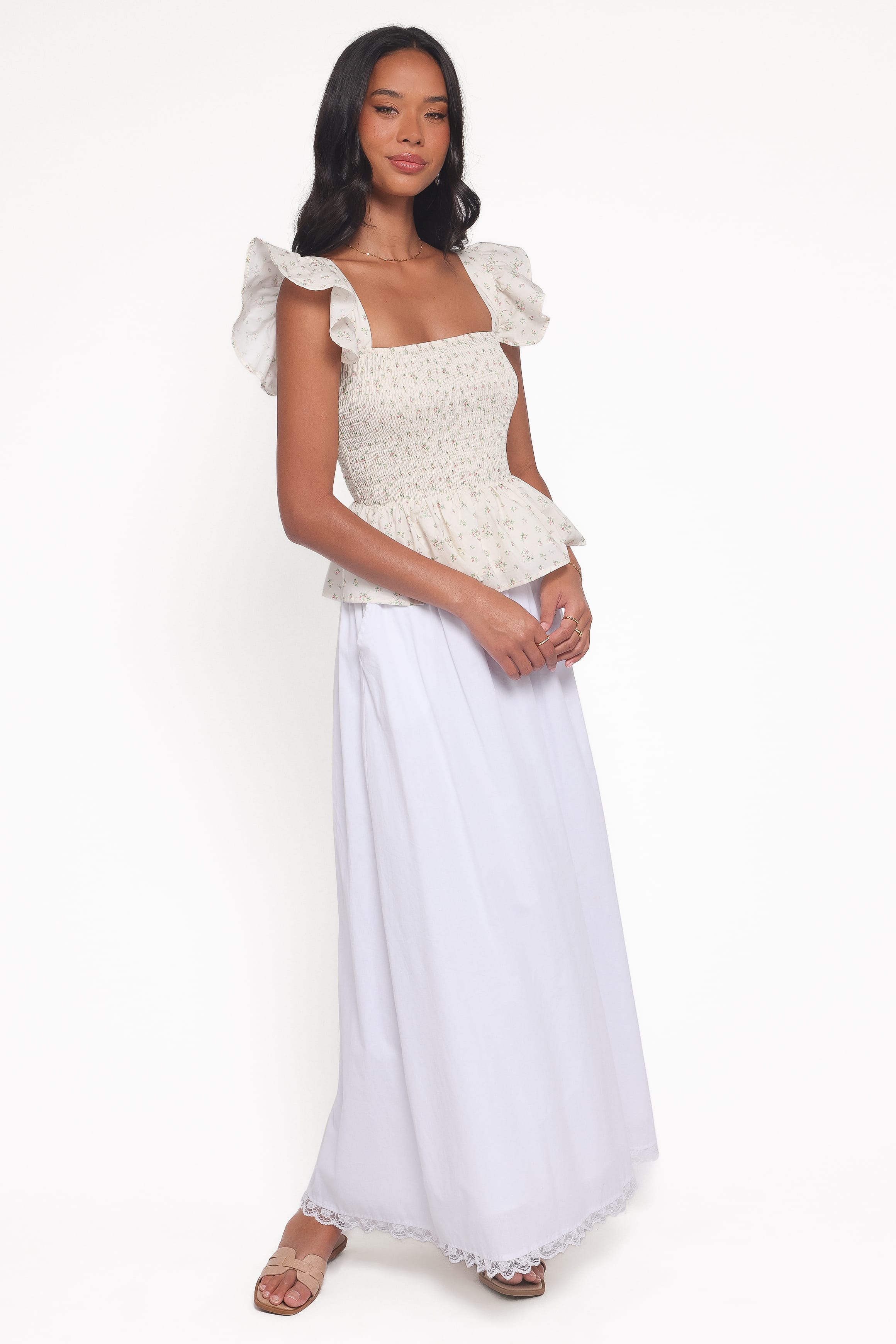Remira Smocked Ruffle Top - White Betty | Petal & Pup USA
