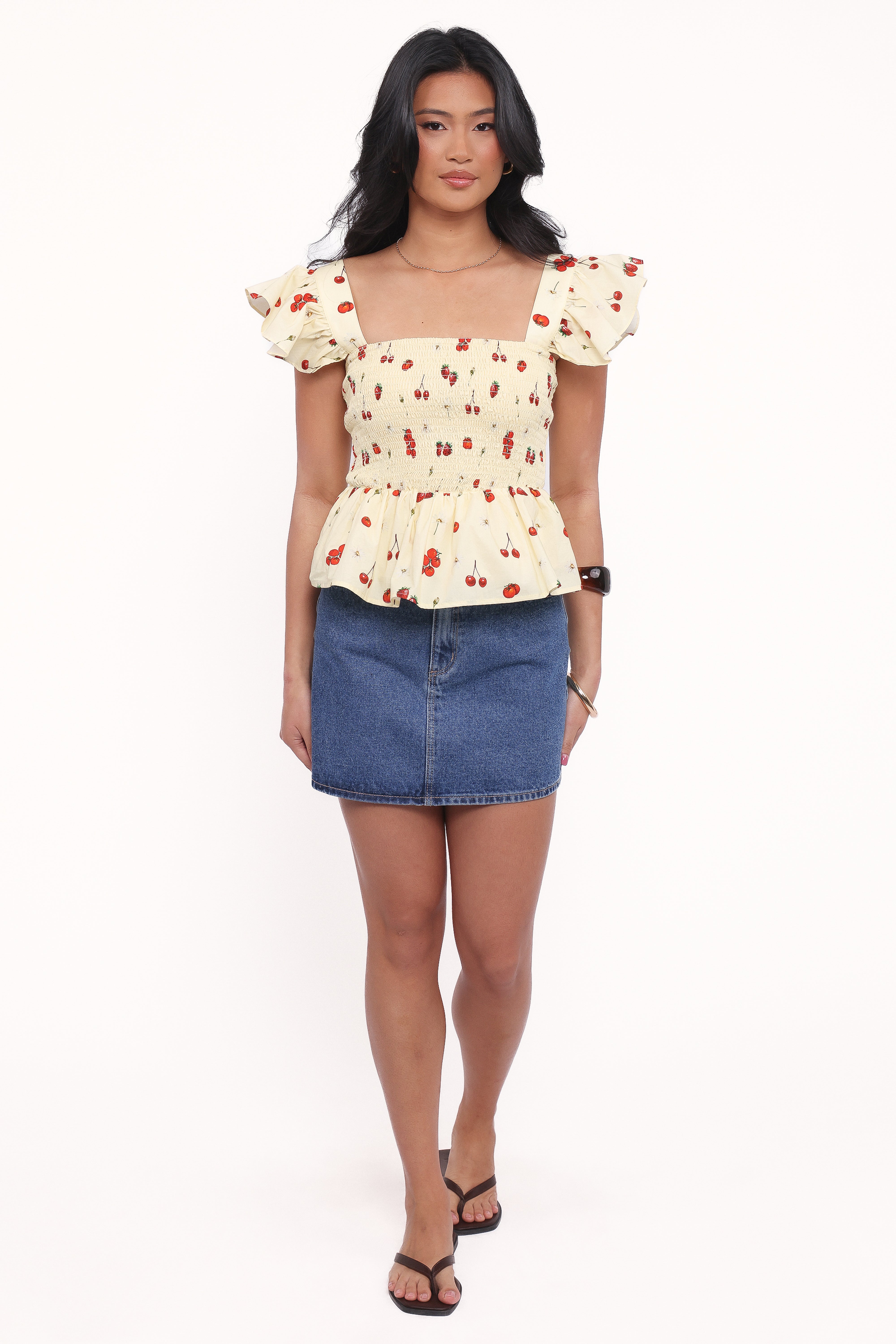 Remira Smocked Ruffle Top - Yellow Cherry | Petal & Pup USA
