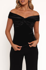 Petal and Pup USA TOPS Rita Velvet Off Shoulder Top - Black