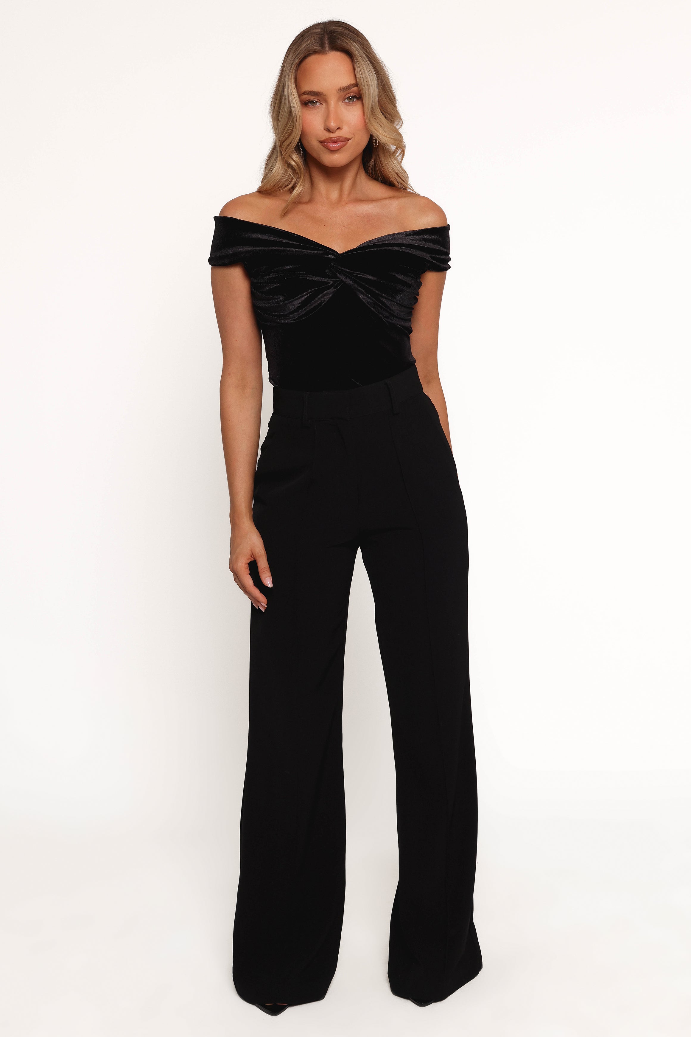 Petal and Pup USA TOPS Rita Velvet Off Shoulder Top - Black