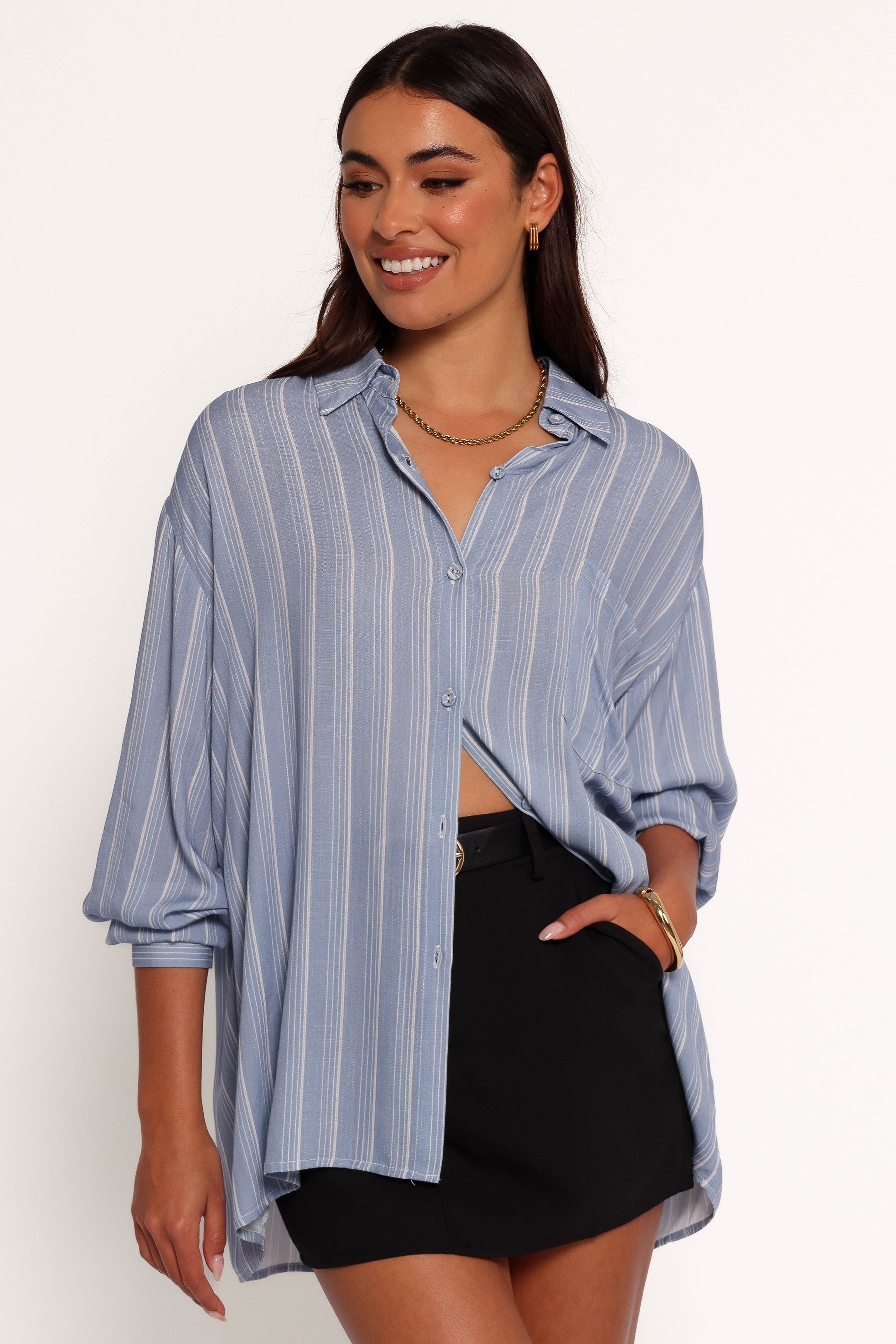Petal and Pup USA TOPS Rixo Button Down Top - Blue Stripe