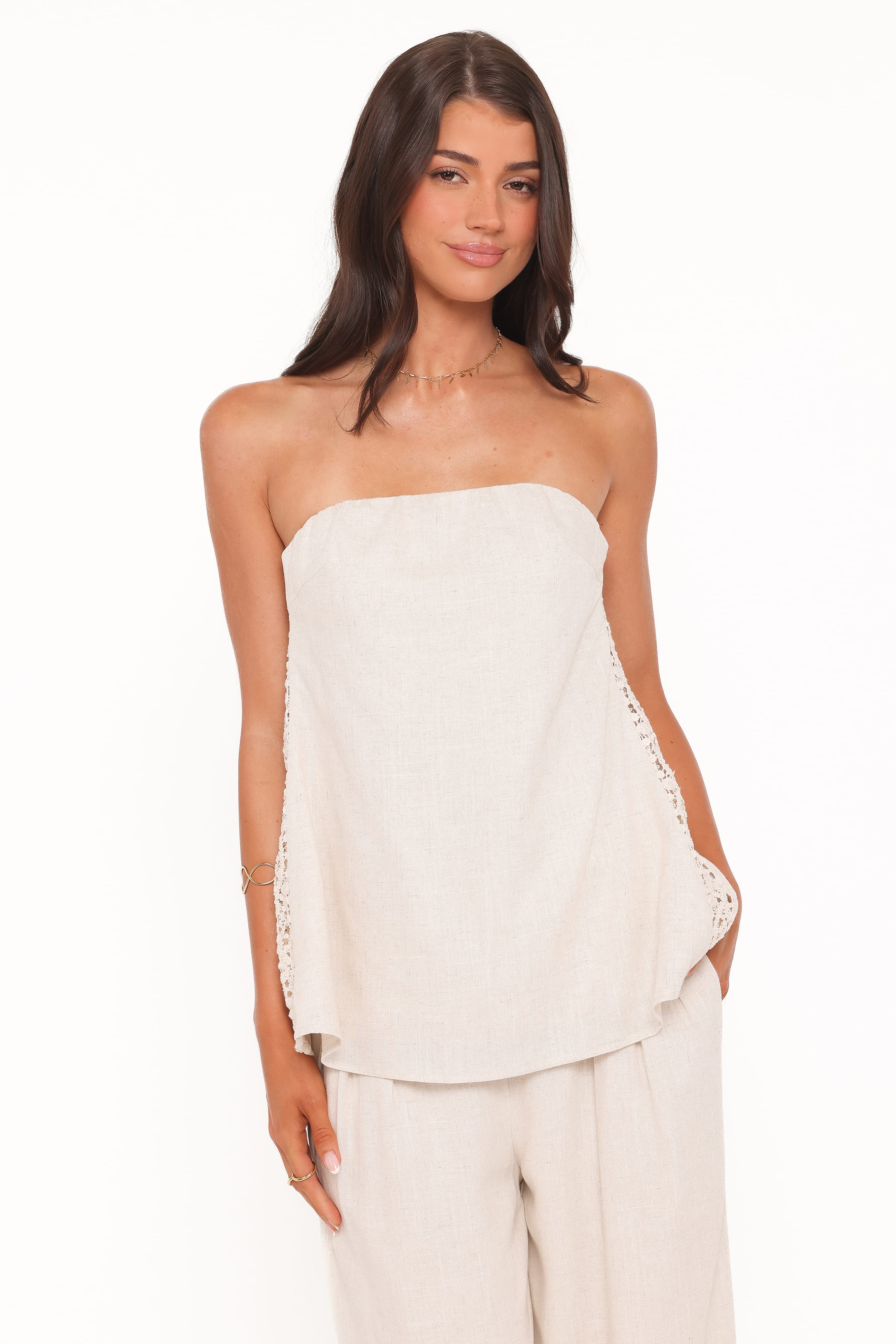 Petal and Pup USA TOPS Rosemarie Strapless Top - Beige Lace
