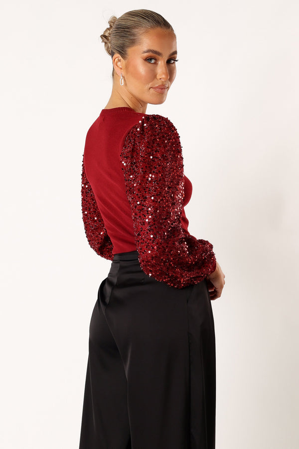 Petal and Pup USA TOPS Rowan Sequin Sleeve Top - Burgundy