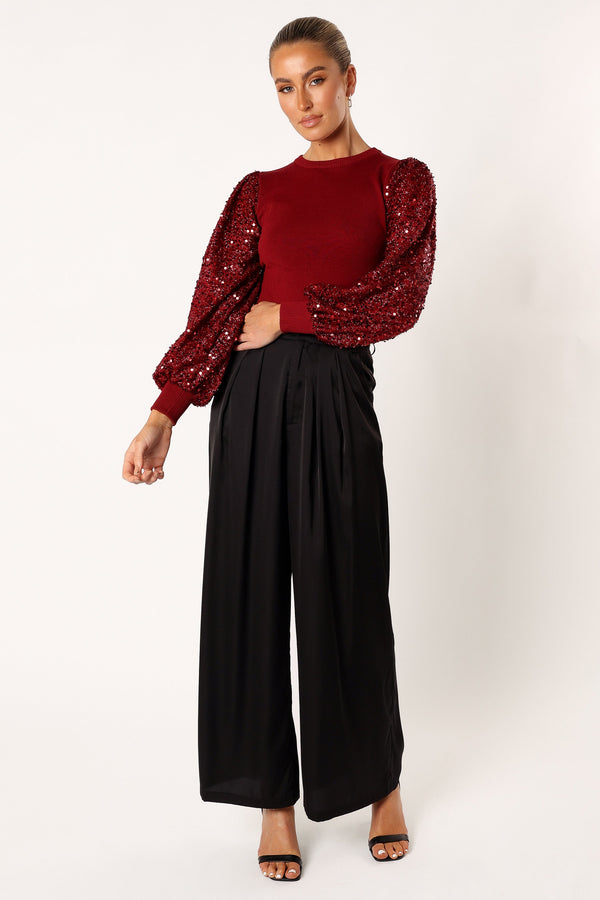 Petal and Pup USA TOPS Rowan Sequin Sleeve Top - Burgundy