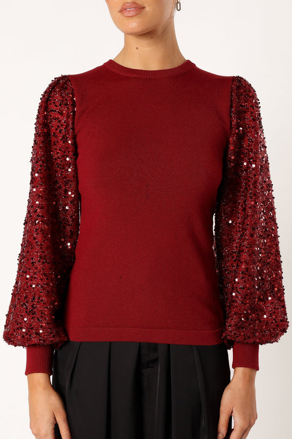 Petal and Pup USA TOPS Rowan Sequin Sleeve Top - Burgundy