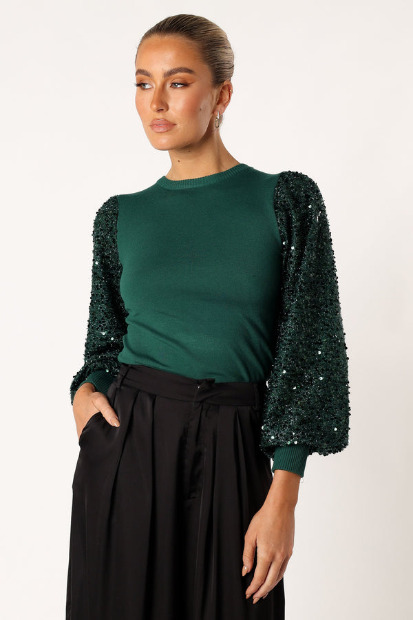 Petal and Pup USA TOPS Rowan Sequin Sleeve Top - Green