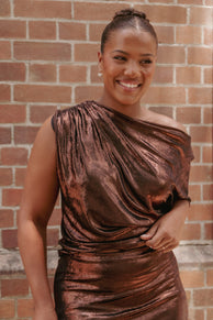 Petal and Pup USA TOPS Rowyn Drapey Metallic Top - Bronze