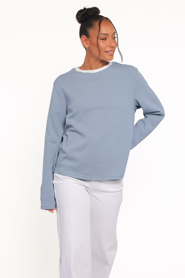 Petal and Pup USA TOPS Ruva Long Sleeve Tee - Blue White Stripe