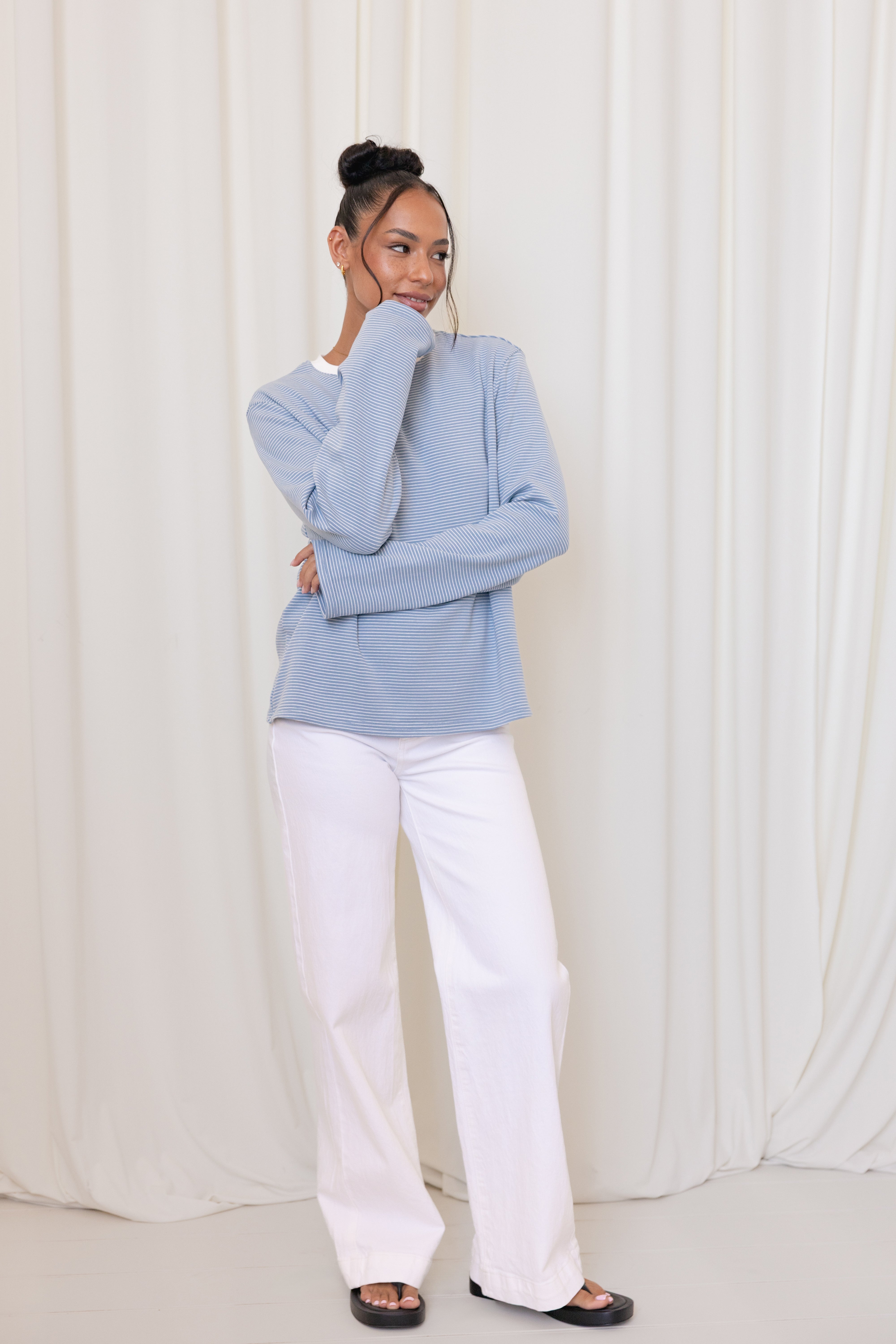 Petal and Pup USA TOPS Ruva Long Sleeve Tee - Blue White Stripe