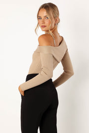 Petal and Pup USA TOPS Sancia Off Shoulder Knit Top - Taupe
