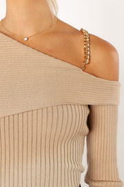 Petal and Pup USA TOPS Sancia Off Shoulder Knit Top - Taupe