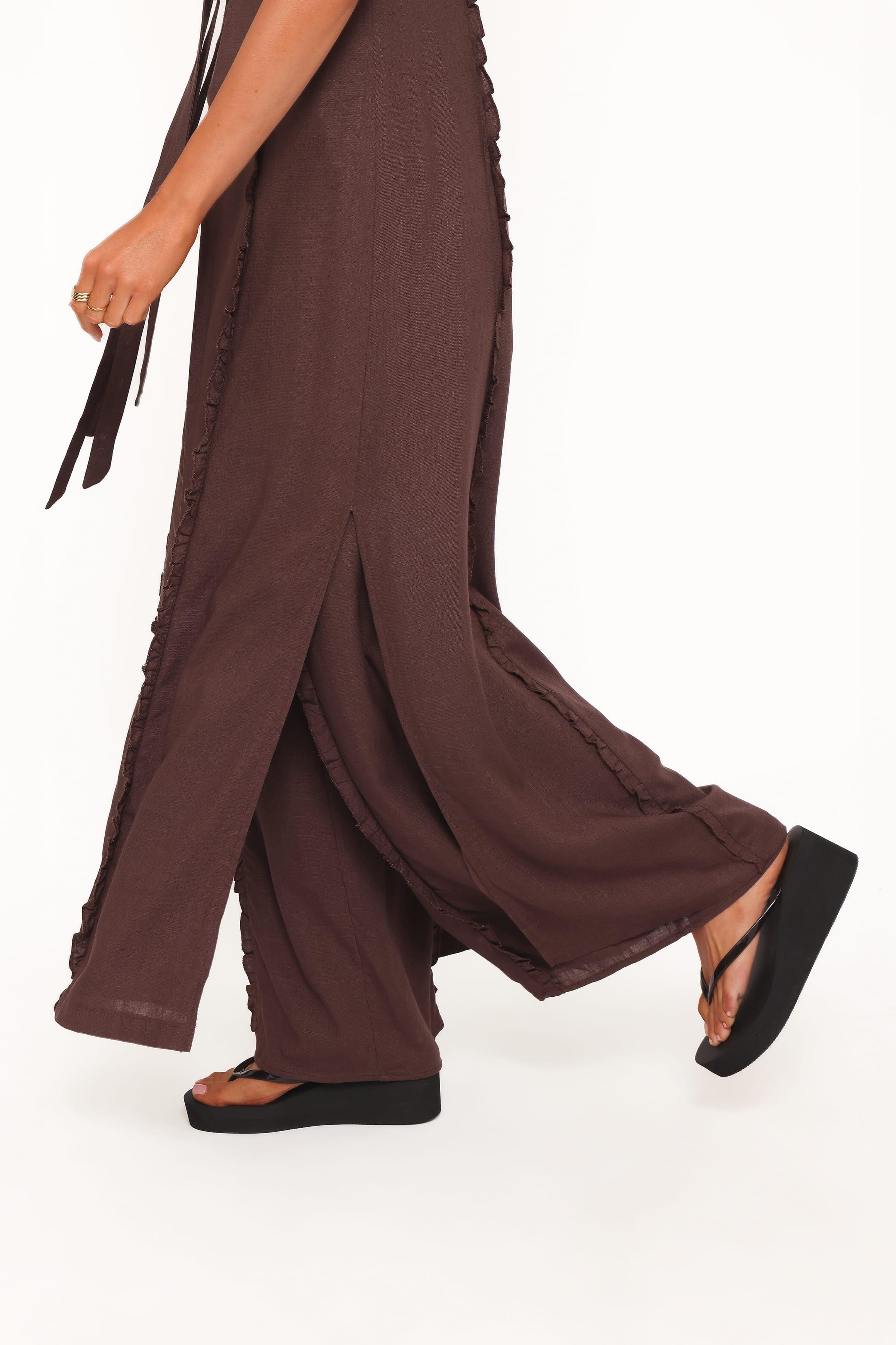 Petal and Pup USA TOPS Sasha Frill Tie Front Top - Dark Brown