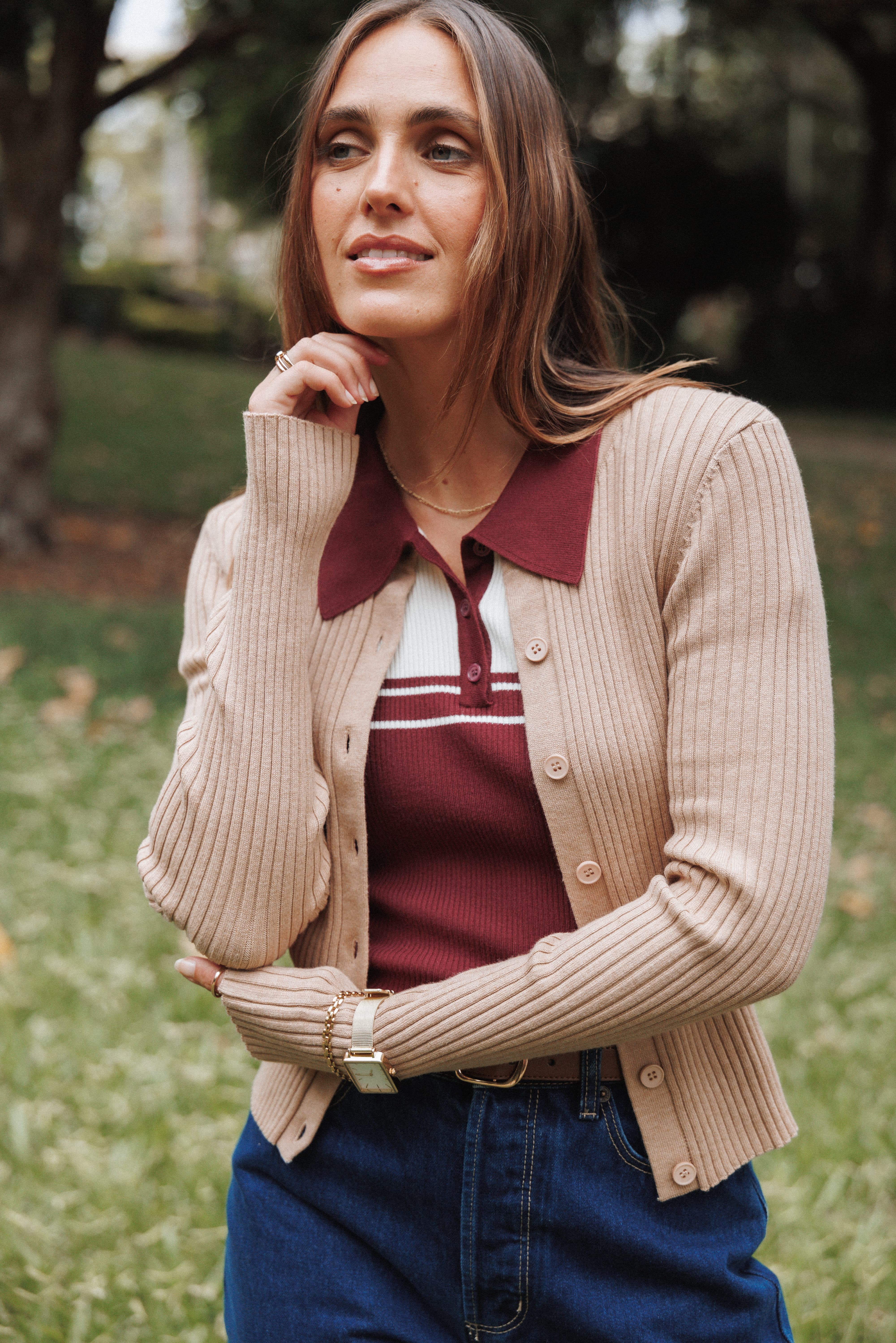 Petal and Pup USA TOPS Searie Ribbed Cardigan Top - Warm Sand