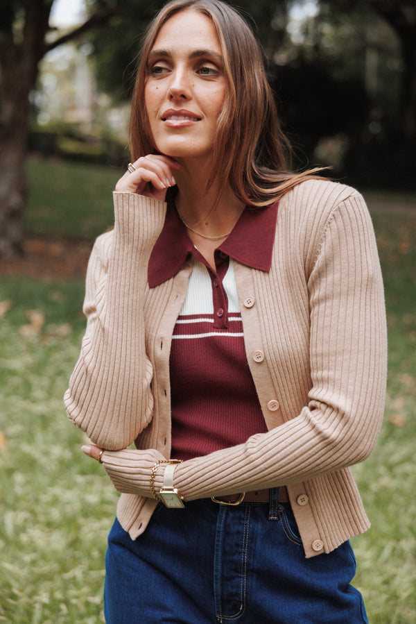 Petal and Pup USA TOPS Searie Ribbed Cardigan Top - Warm Sand