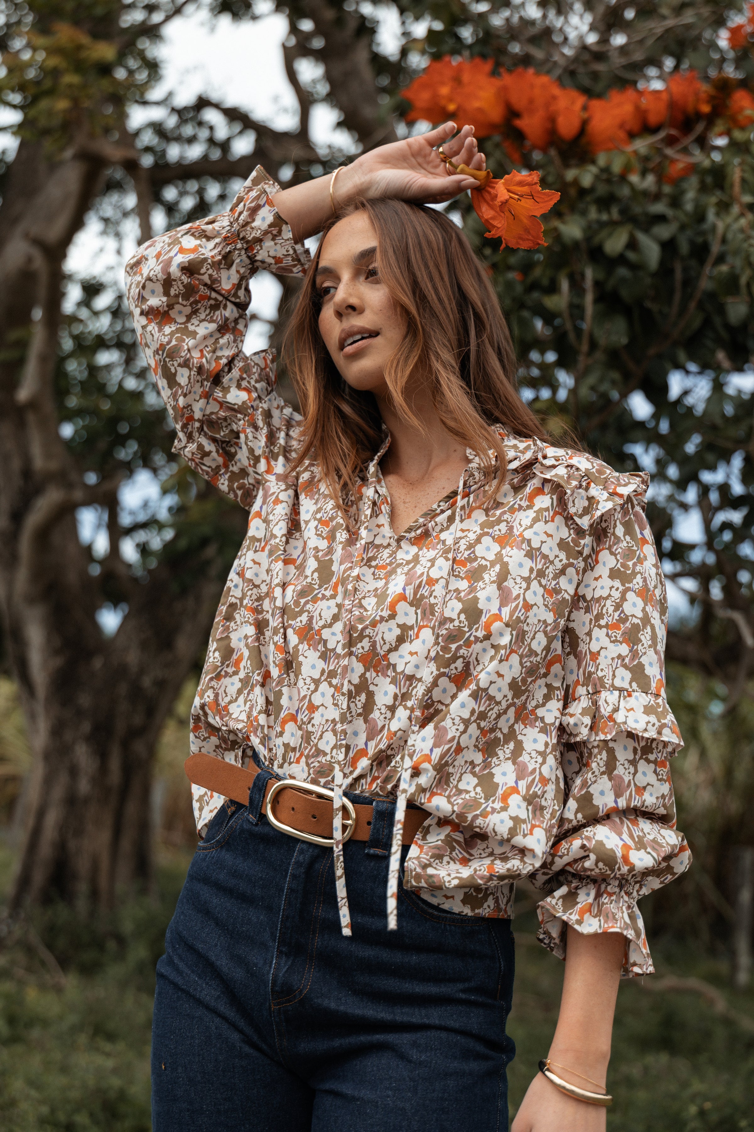 Petal and Pup USA TOPS Selmah Long Sleeve Top - Cream Olive Orange