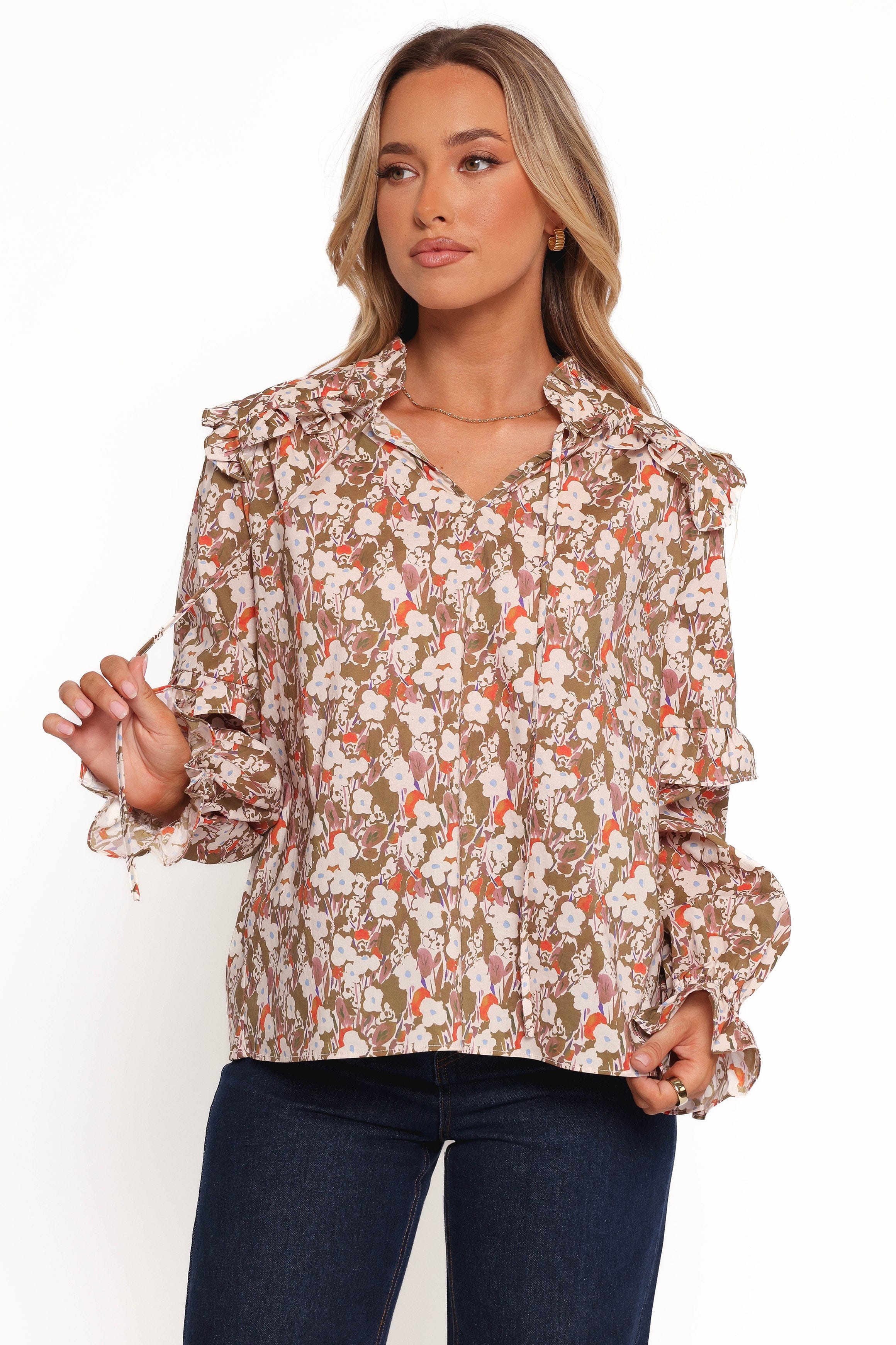 Selmah Long Sleeve Top - Cream Olive Orange | Petal & Pup USA