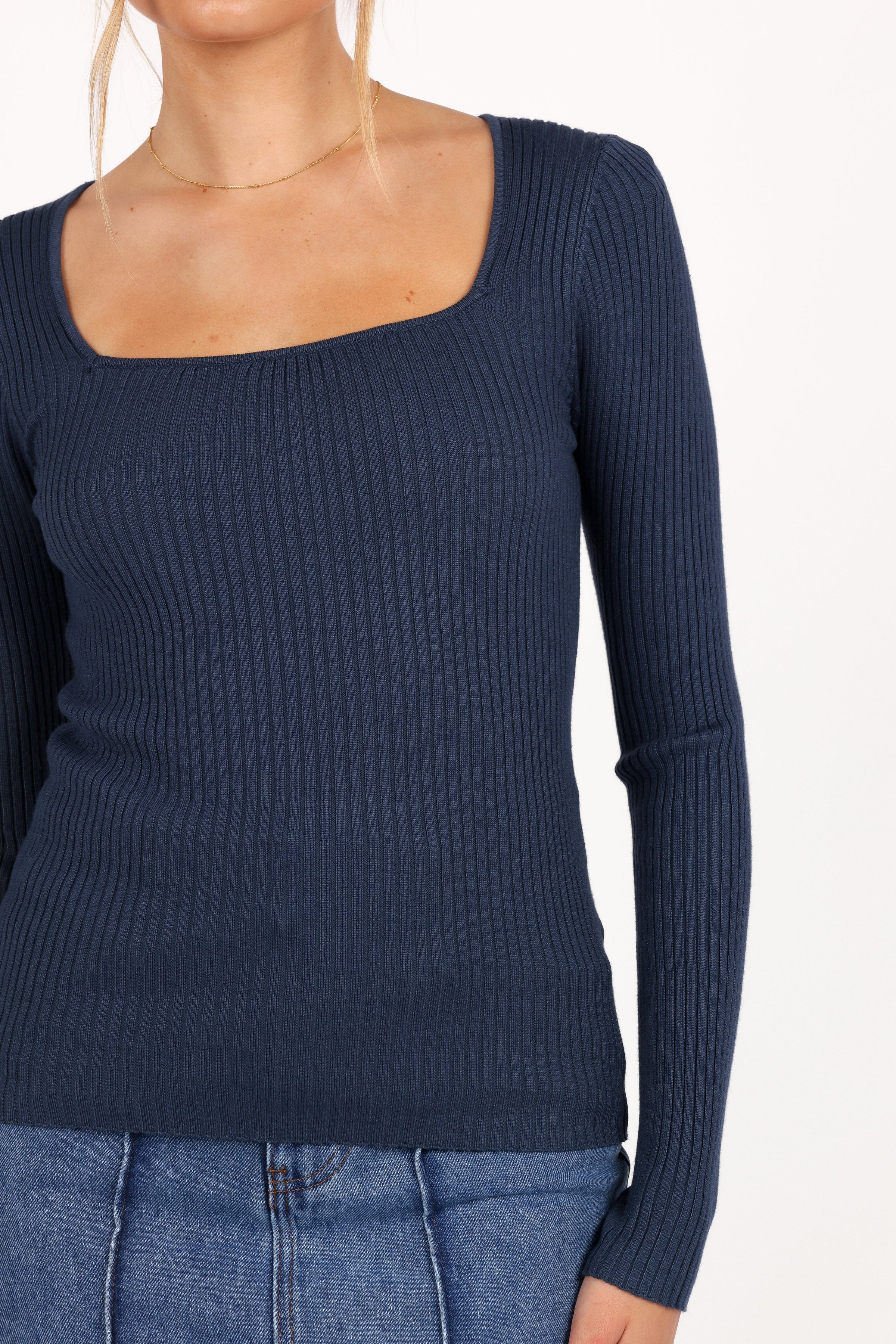 Petal and Pup USA TOPS Shani Ribbed Knit Top - Dusty Blue