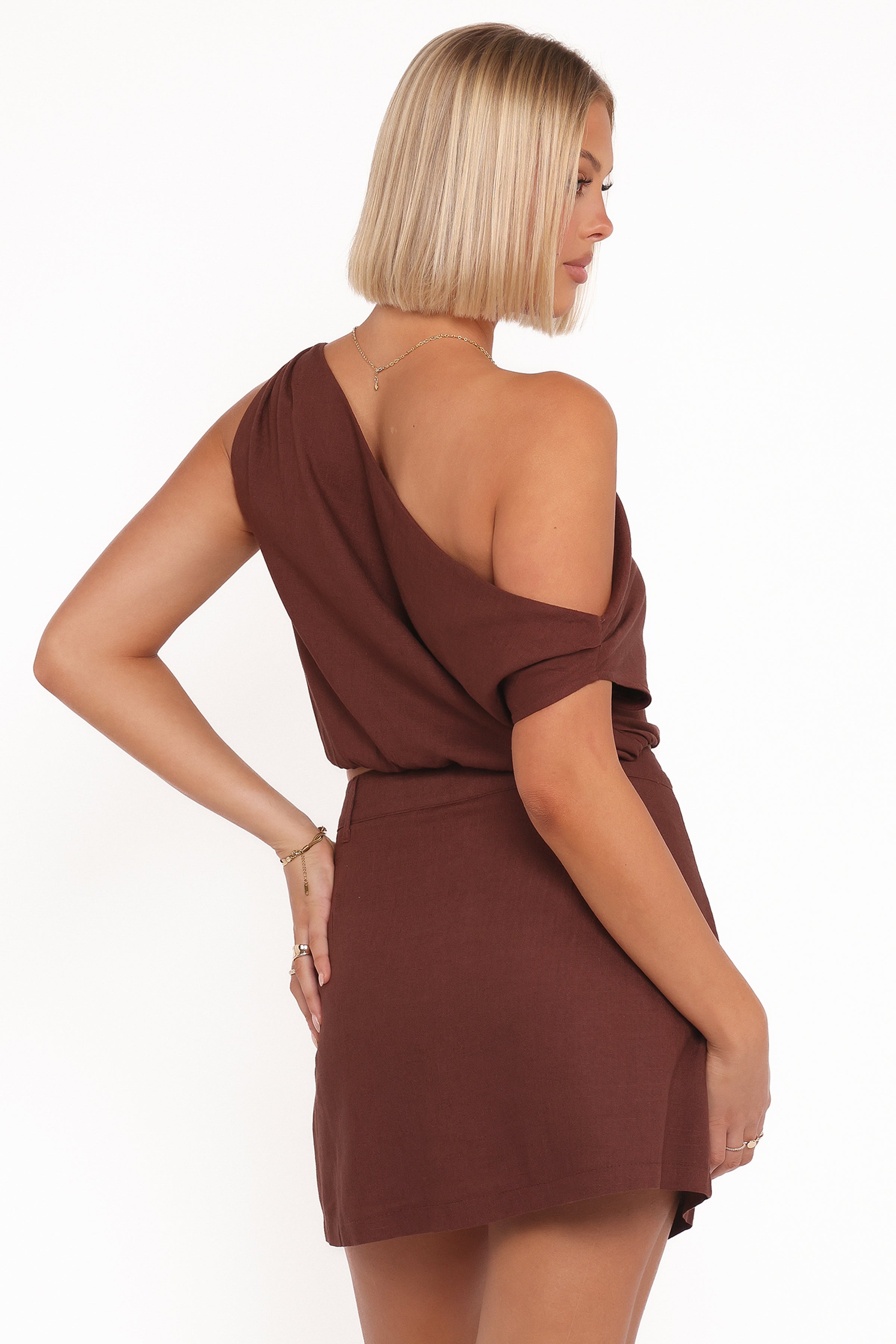 Petal and Pup USA TOPS Shaw Off Shoulder Top - Chocolate Brown