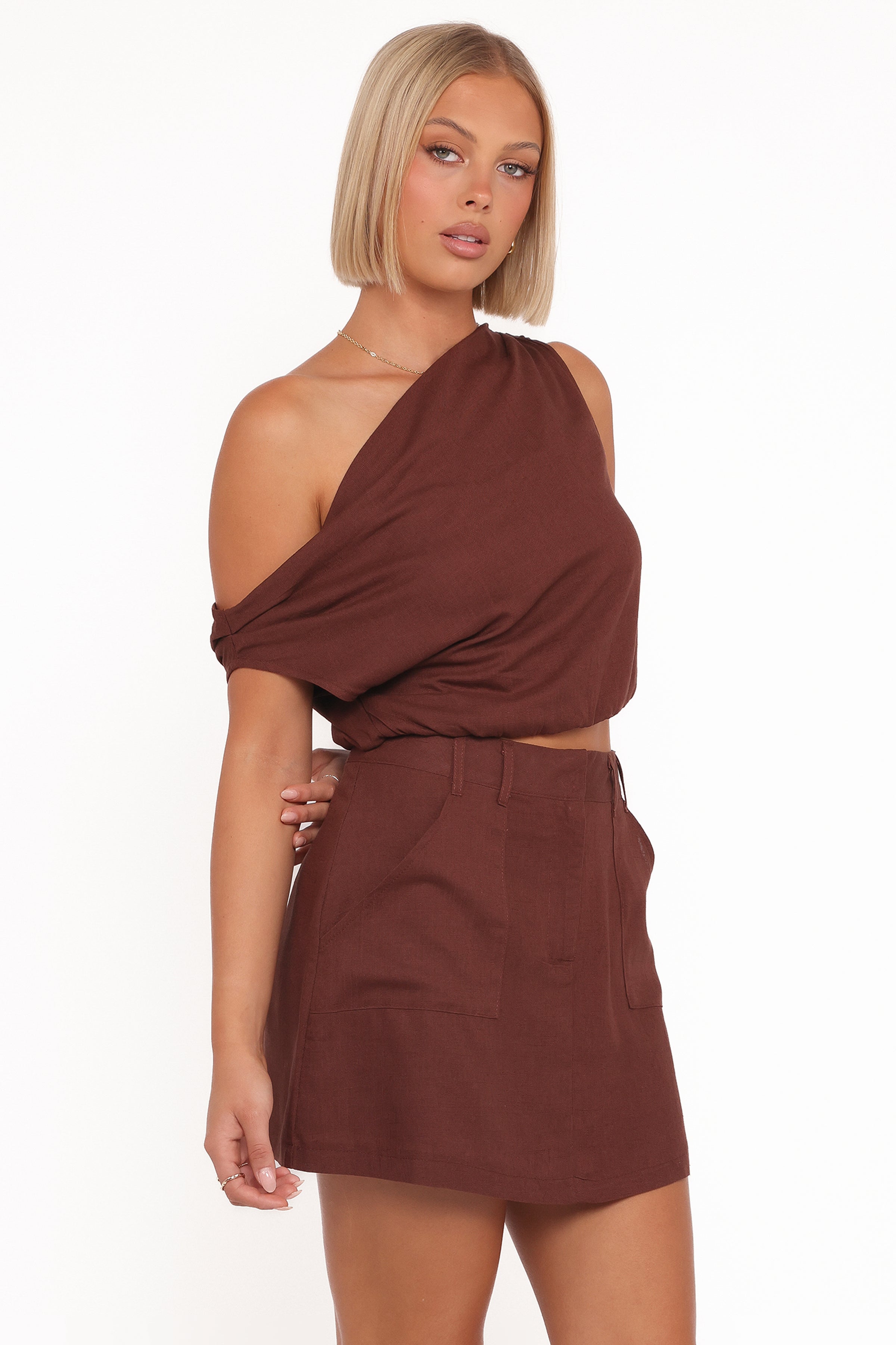 Petal and Pup USA TOPS Shaw Off Shoulder Top - Chocolate Brown