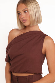 Petal and Pup USA TOPS Shaw Off Shoulder Top - Chocolate Brown