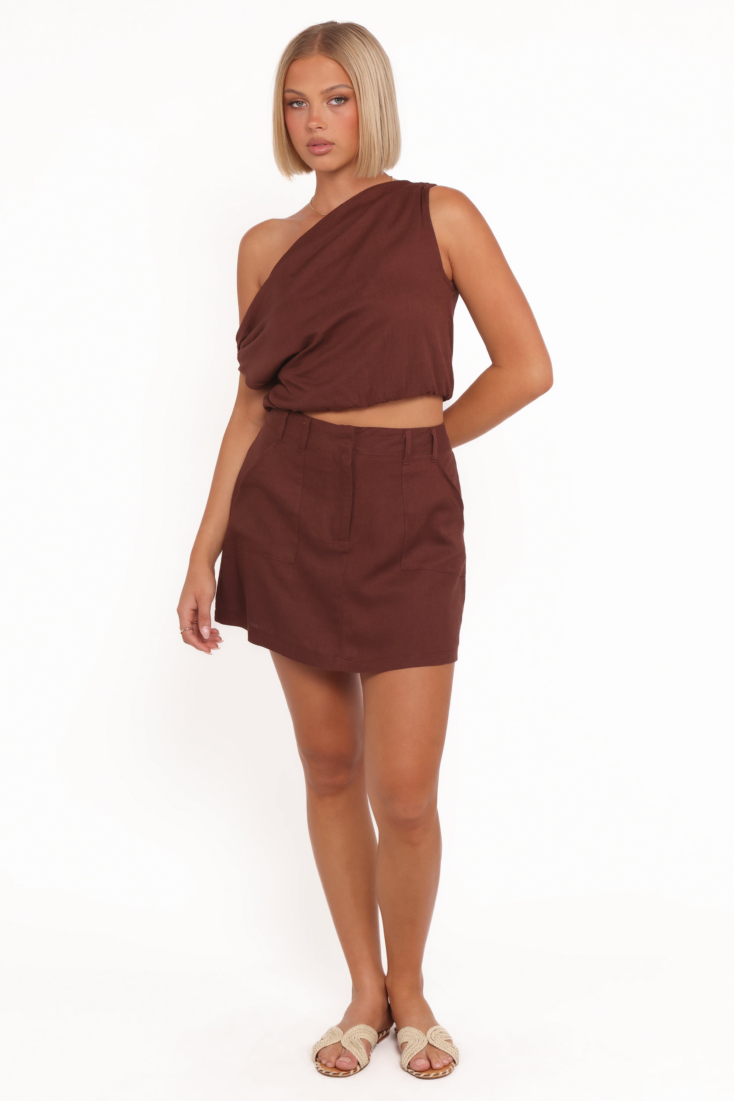 Petal and Pup USA TOPS Shaw Off Shoulder Top - Chocolate Brown