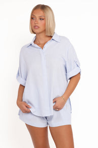 Petal and Pup USA TOPS Shelley Short Sleeve Shirt - Pale Blue
