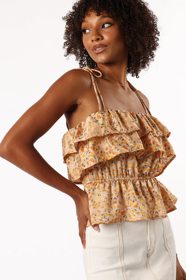 Petal and Pup USA TOPS Skyla Ruffle Top - Taupe Multi