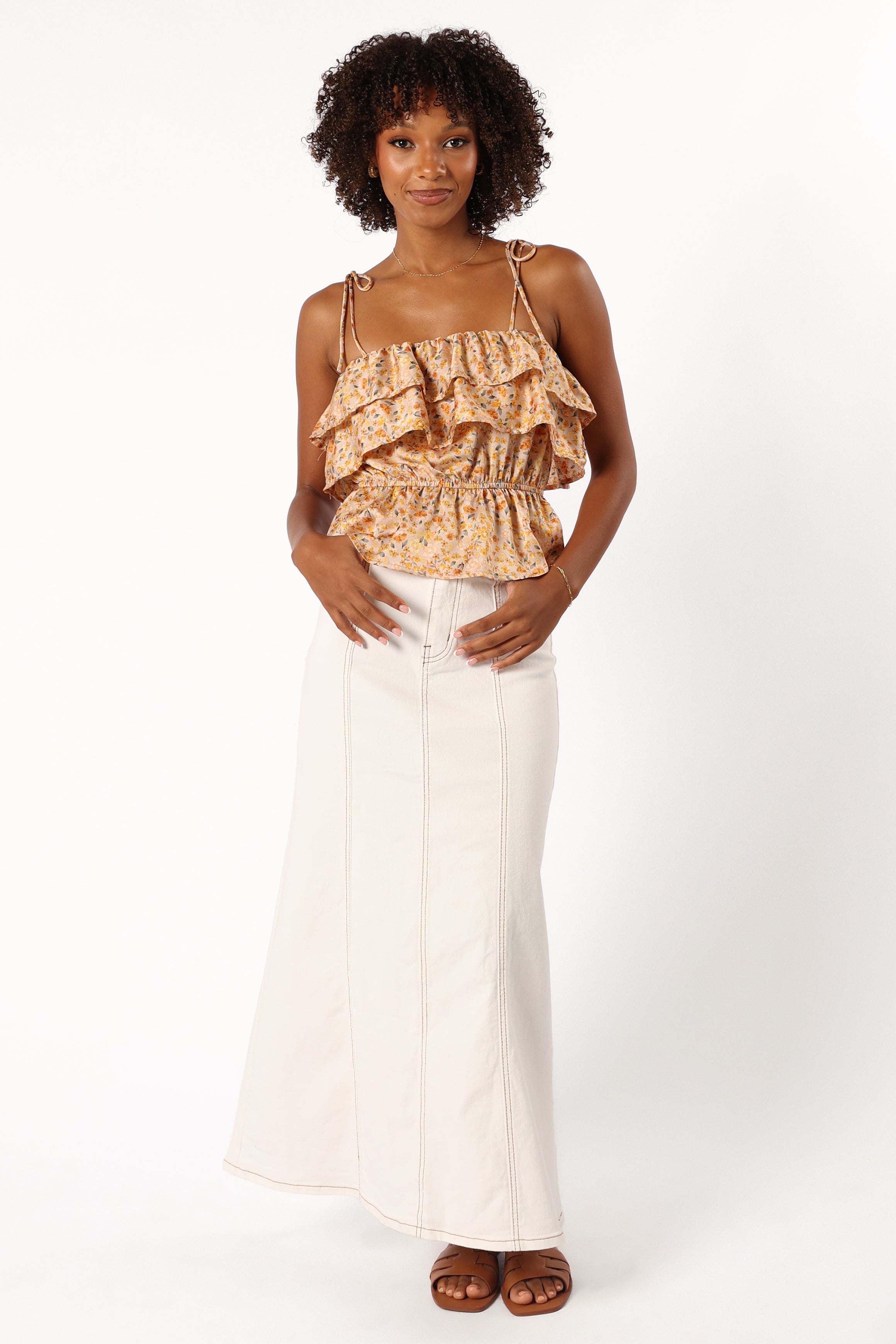 Petal and Pup USA TOPS Skyla Ruffle Top - Taupe Multi