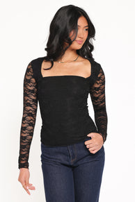 Petal and Pup USA TOPS Skyler Square Neck Stretch Lace Top - Black