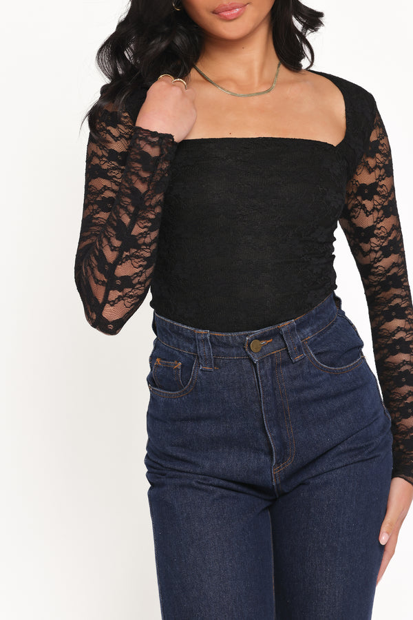 Petal and Pup USA TOPS Skyler Square Neck Stretch Lace Top - Black