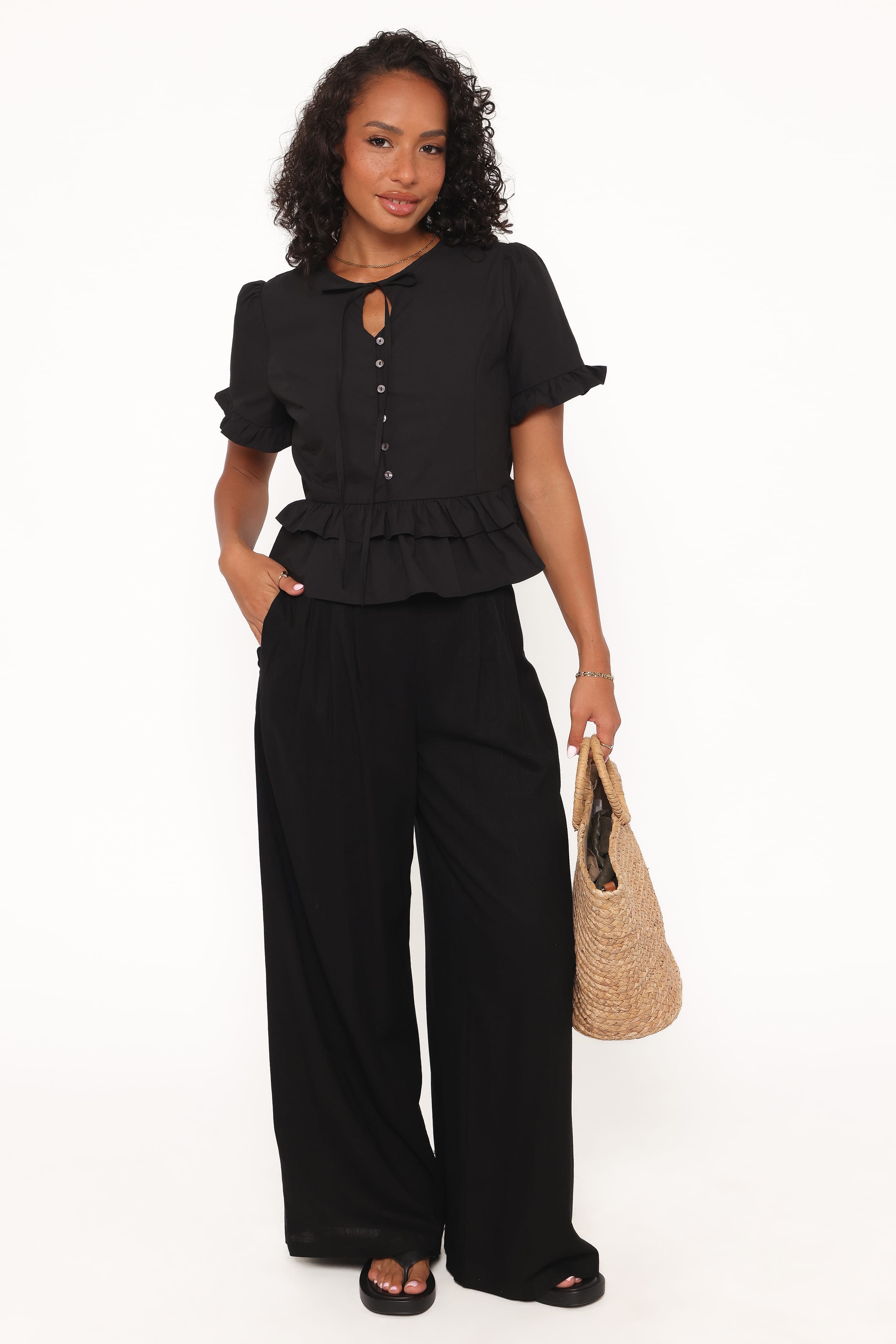 Petal and Pup USA TOPS Sorcha Peplum Top - Black