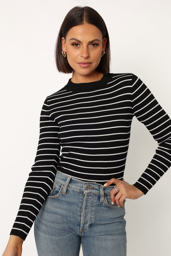 Petal and Pup USA TOPS Stacie Ribbed Knit Top - Black Stripe