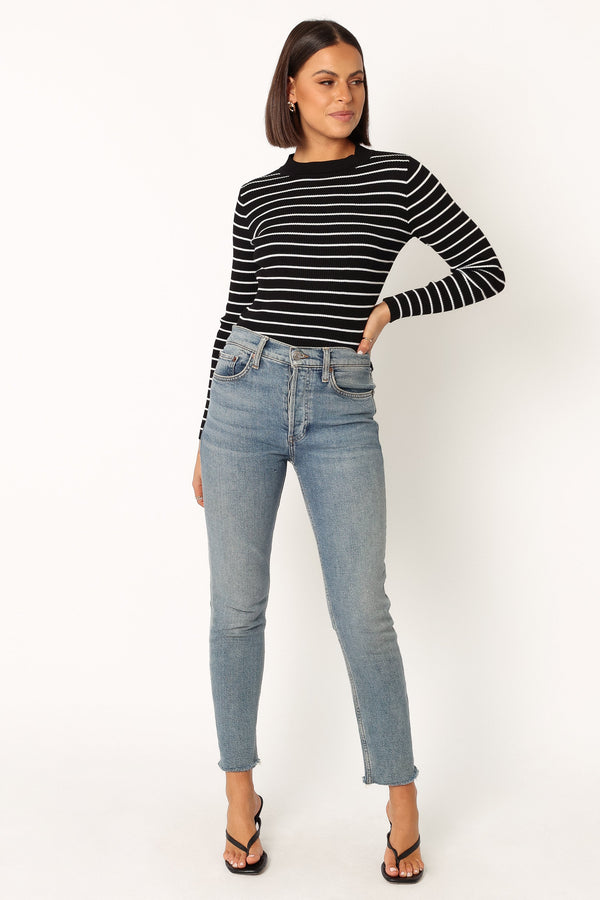 Petal and Pup USA TOPS Stacie Ribbed Knit Top - Black Stripe