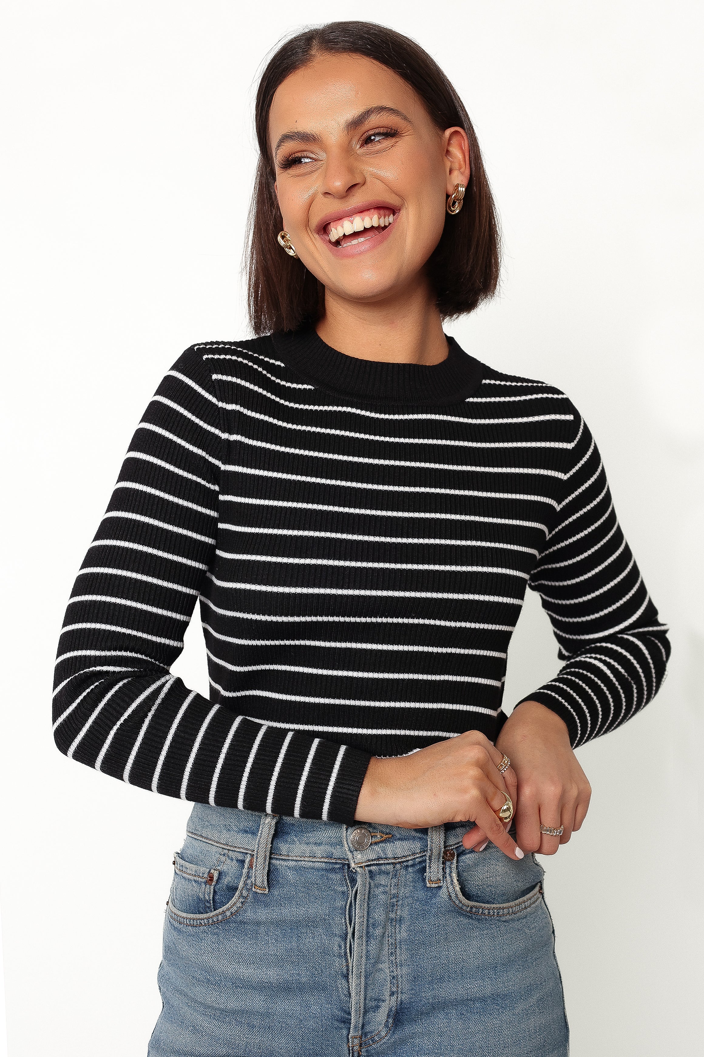 Petal and Pup USA TOPS Stacie Ribbed Knit Top - Black Stripe