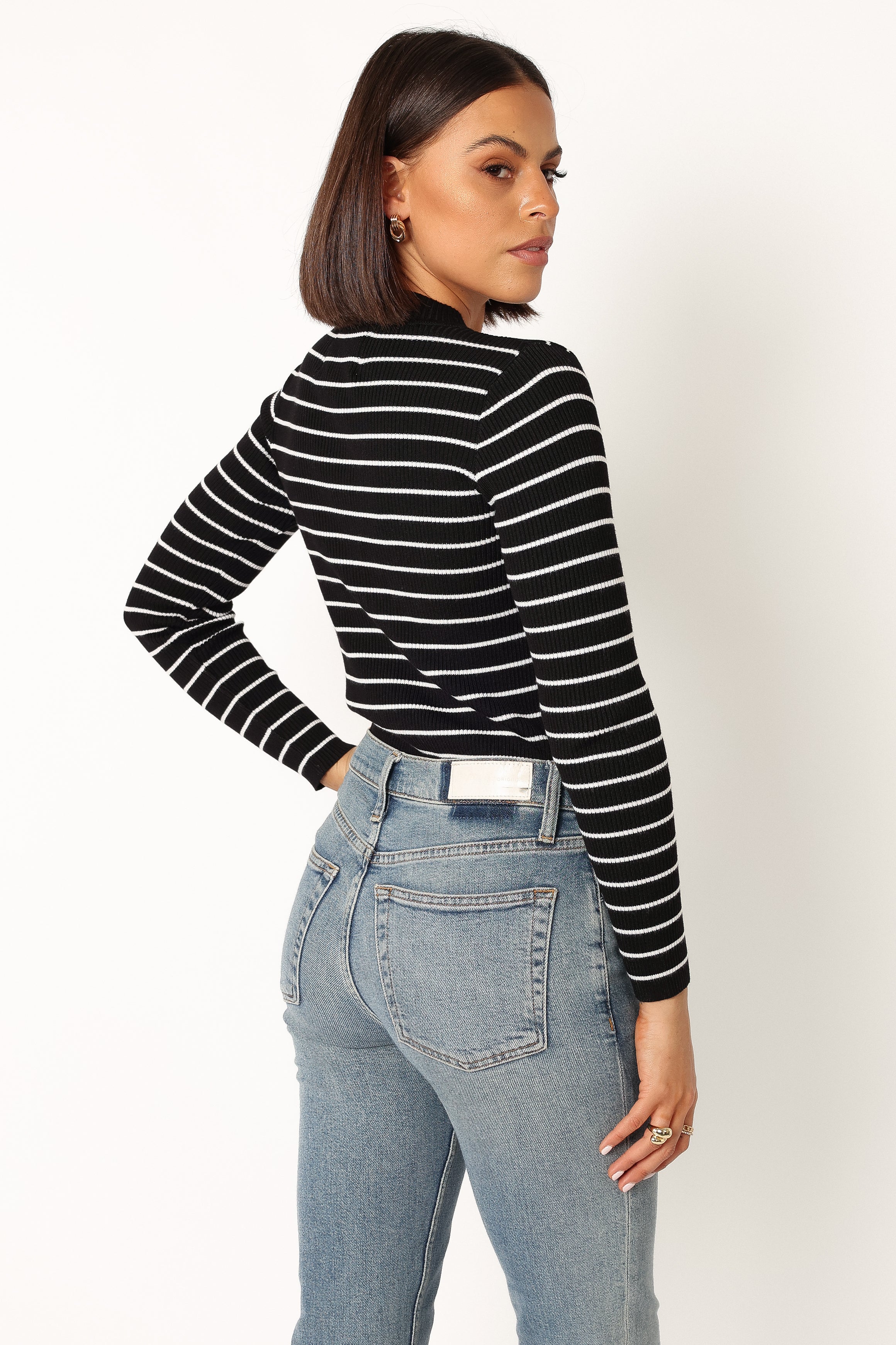 Petal and Pup USA TOPS Stacie Ribbed Knit Top - Black Stripe
