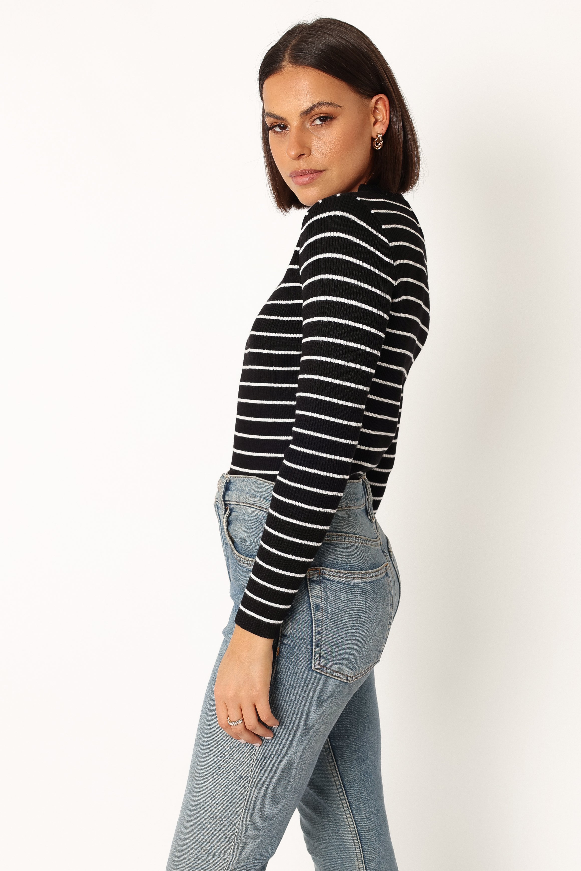 Petal and Pup USA TOPS Stacie Ribbed Knit Top - Black Stripe