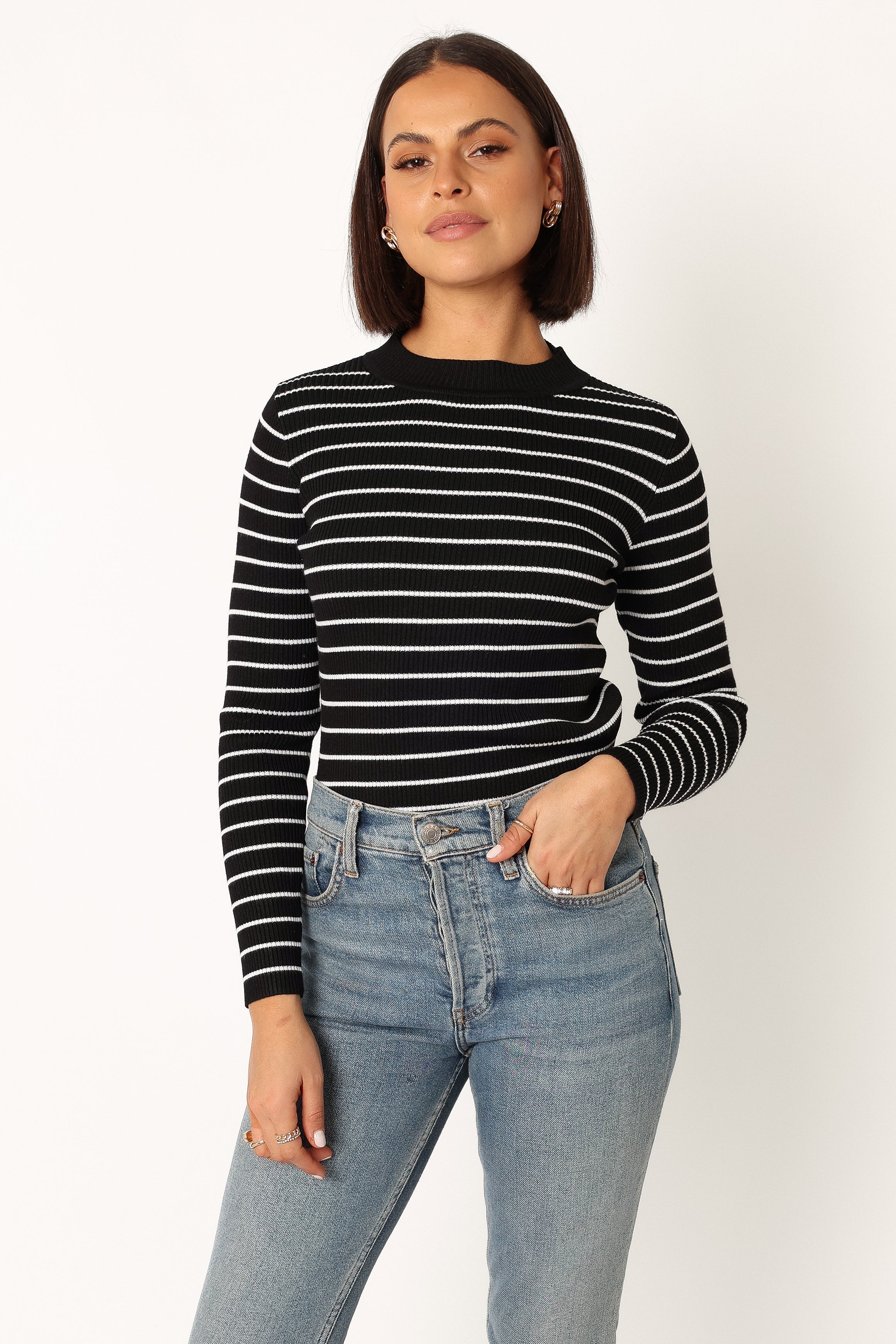 Petal and Pup USA TOPS Stacie Ribbed Knit Top - Black Stripe