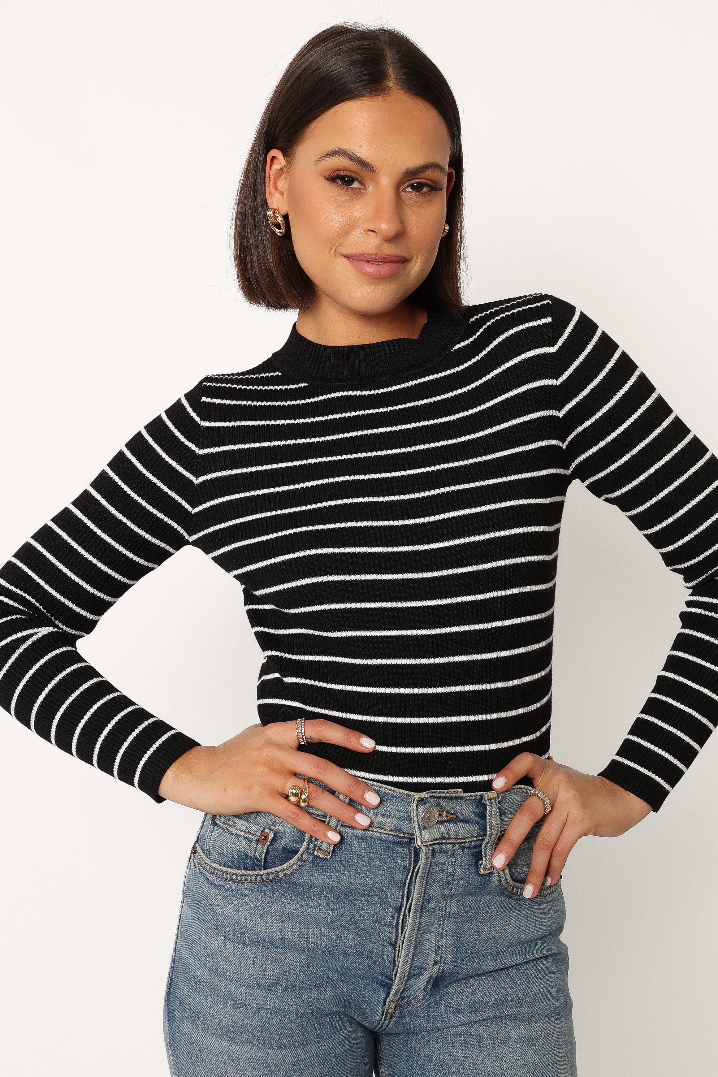 Petal and Pup USA TOPS Stacie Ribbed Knit Top - Black Stripe