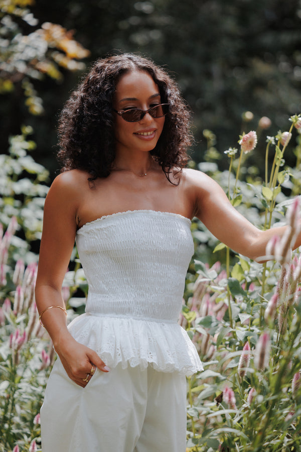 Petal and Pup USA TOPS Stori Shirred Top - White Broderie