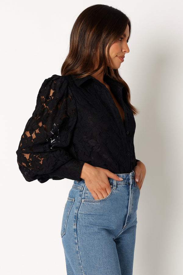 Petal and Pup USA TOPS Tadeo Lace Shirt - Black